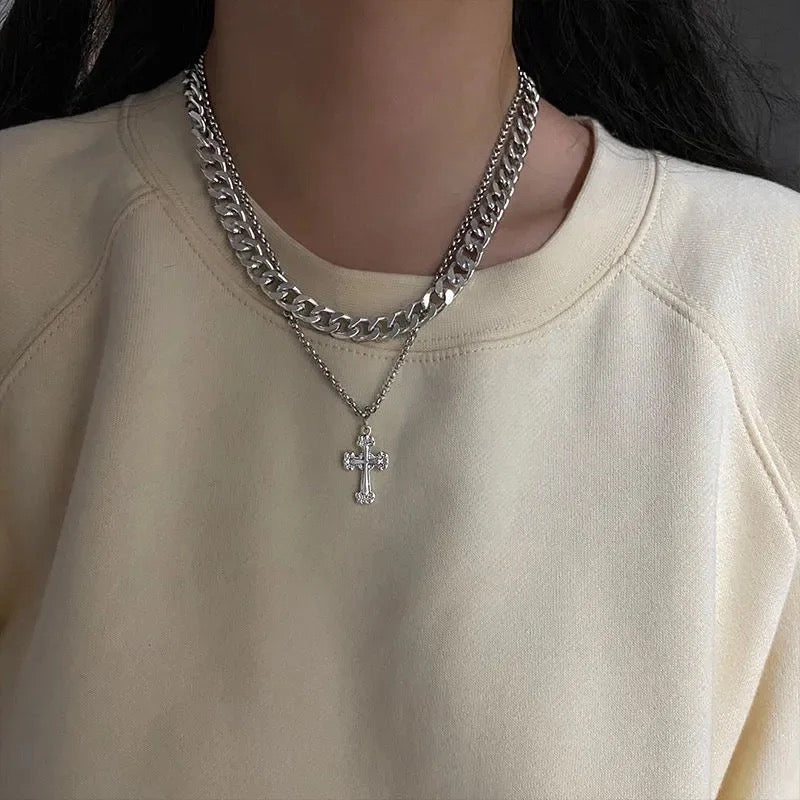 Double Layered Cross Necklace