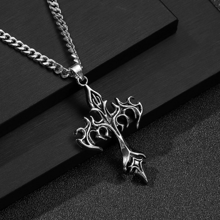 Retro Flame Cross Necklace