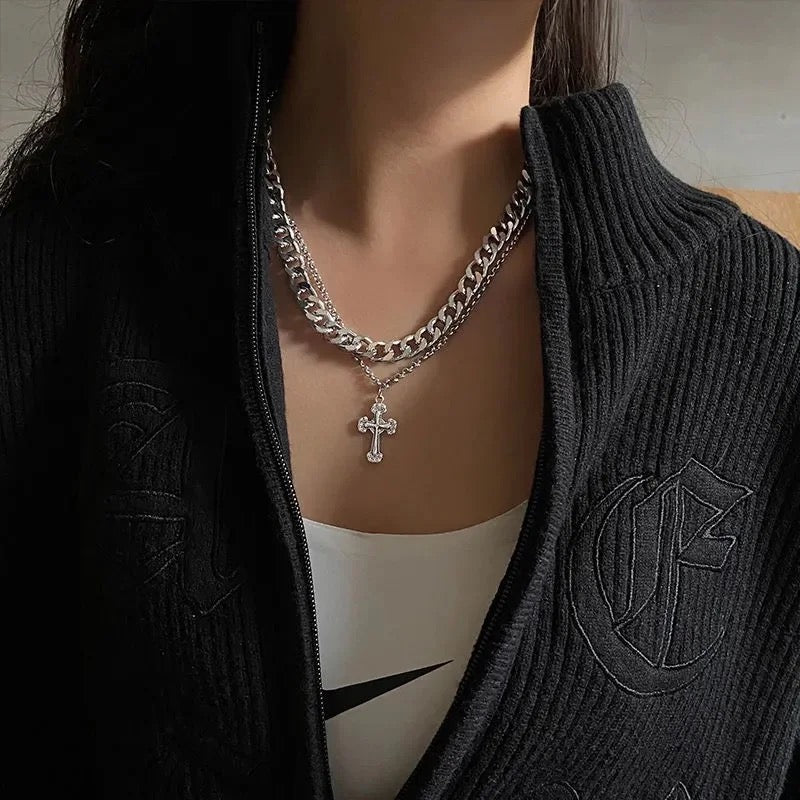 Double Layer Cross Necklace