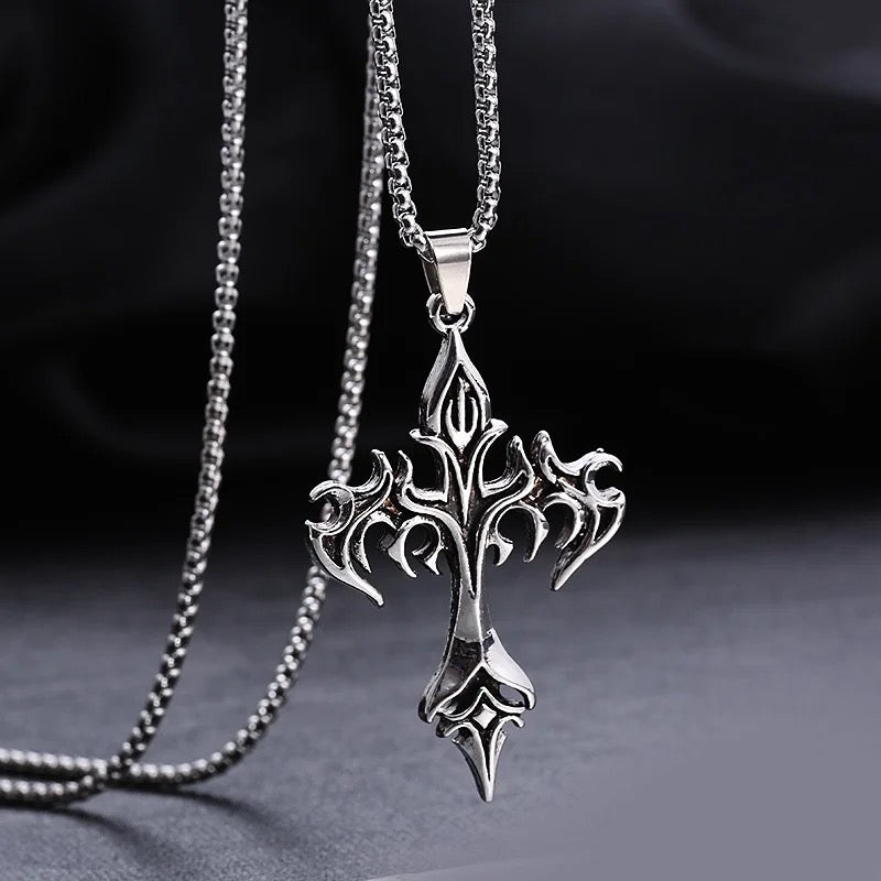 Retro Flame Cross Necklace