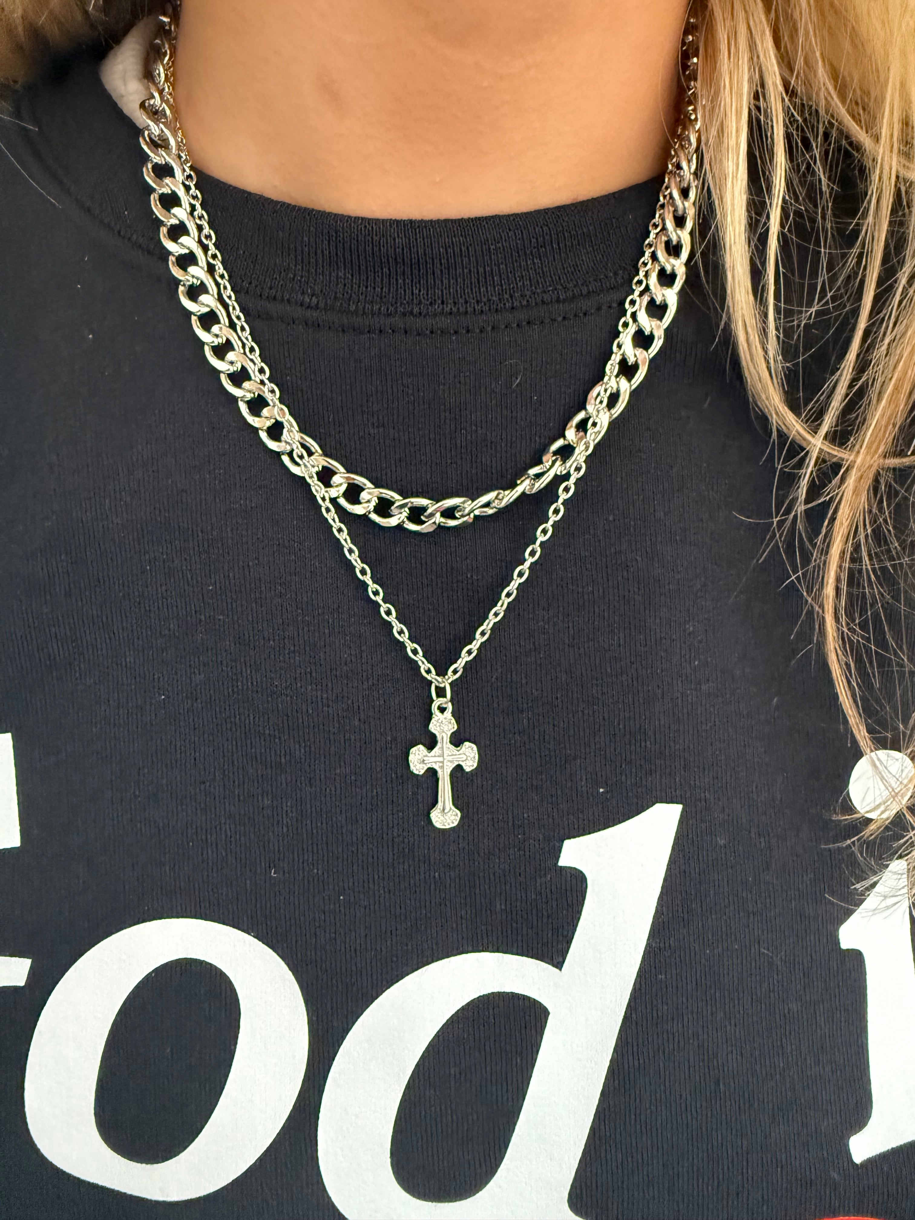 Double Layered Cross Necklace