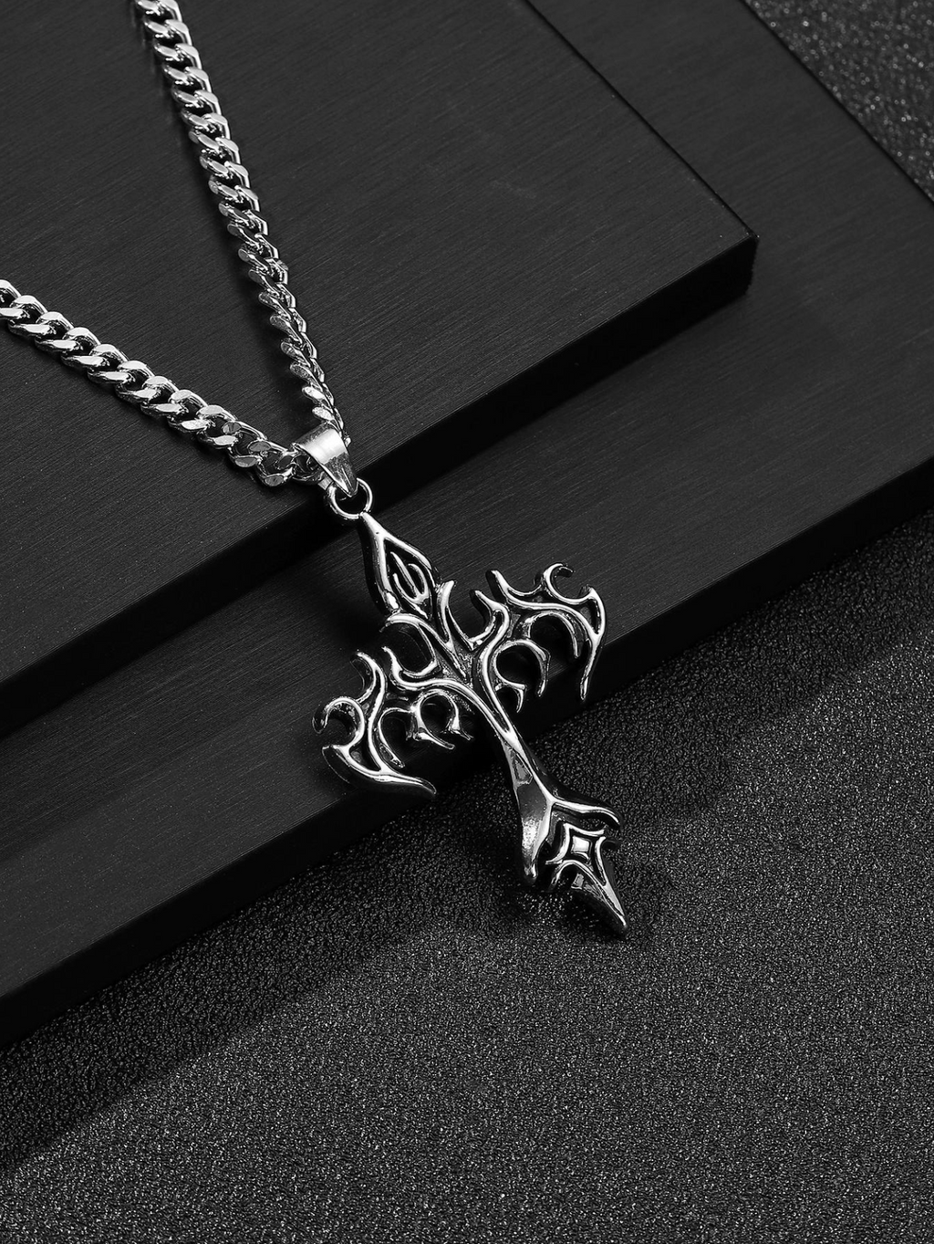 Retro Flame Cross Necklace