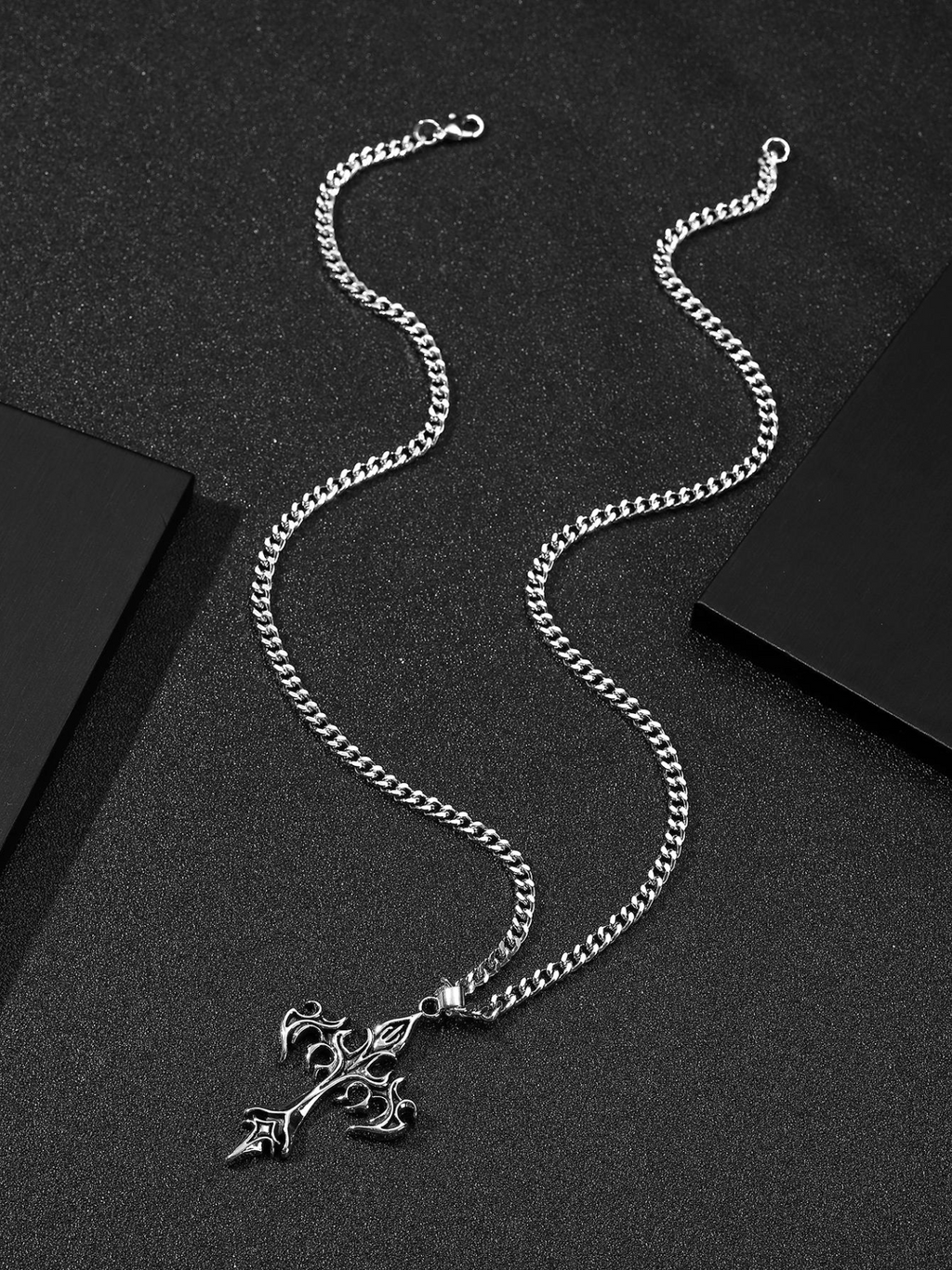 Retro Flame Cross Necklace