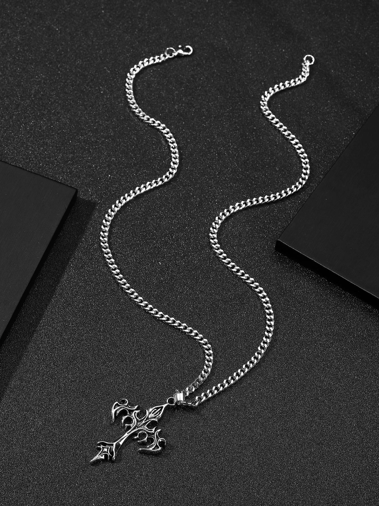 Retro Flame Cross Necklace