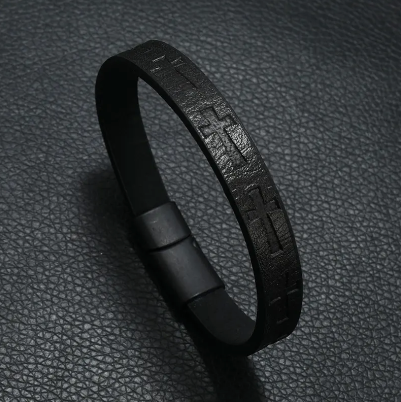 Leather Cross-Engraved Bracelet