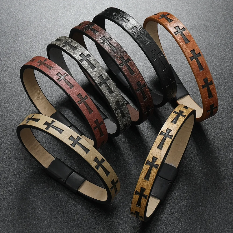 Leather Cross-Engraved Bracelet